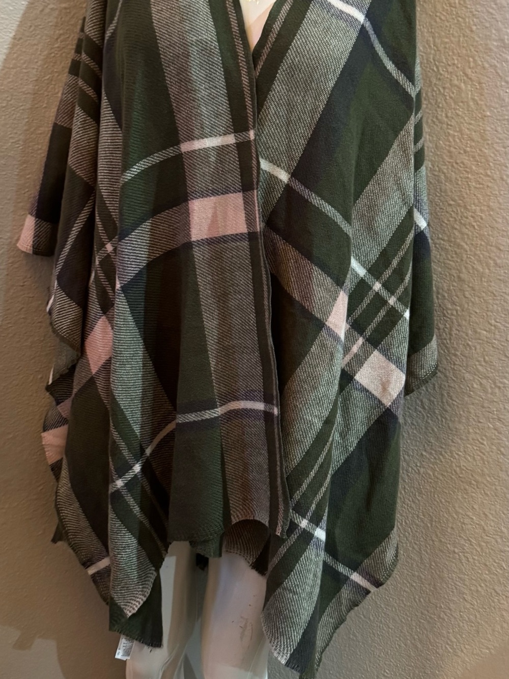 Old Navy Olive Green Plaid Open-Front Cape